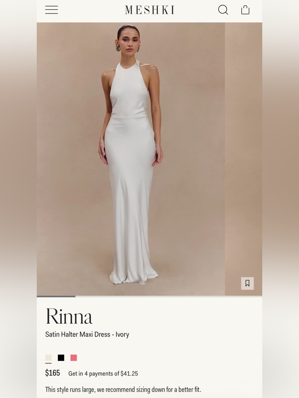 Meshki White Satin Halter Maxi Dress